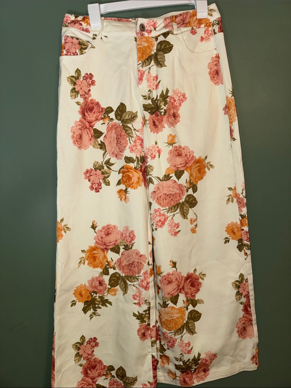 Entro Viviana Cream Floral Denim Matching Set Wide Leg Peplum Large - Picture 5 of 12